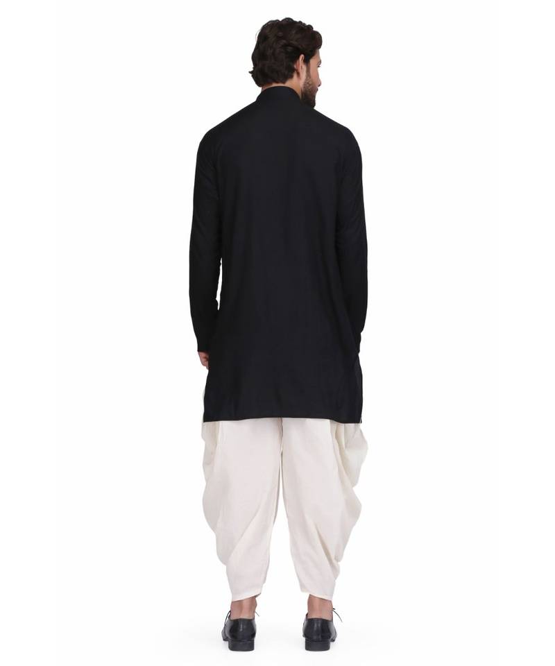 Black Rayon printed stitched   mens kurta