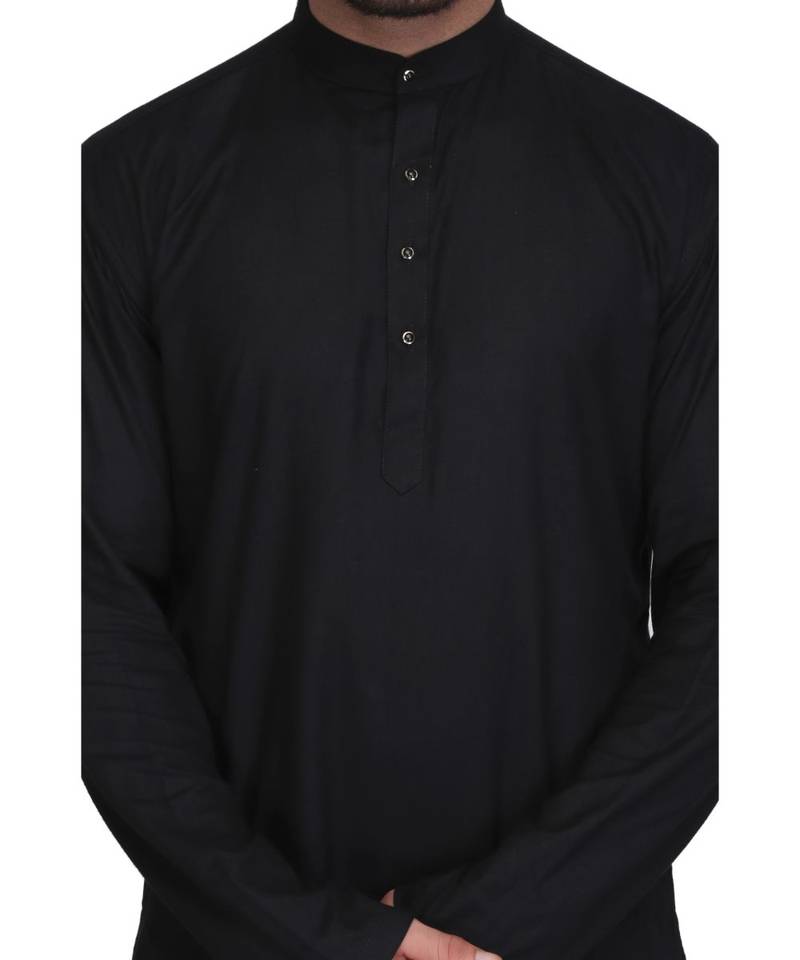 Black Rayon printed stitched   mens kurta