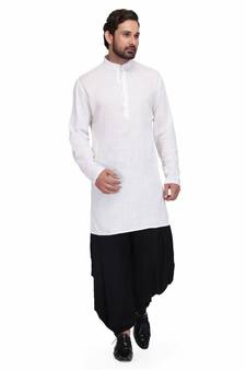 White Rayon printed stitched   mens kurta