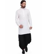 White Rayon printed stitched   mens kurta