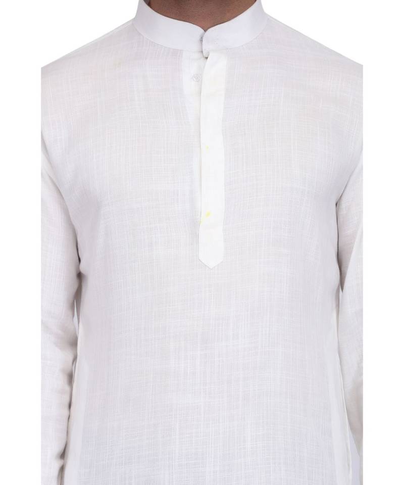 White Rayon printed stitched   mens kurta