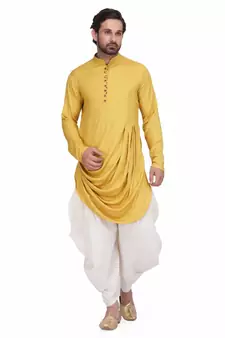Mustared yelllow Rayon printed stitched   mens kurta