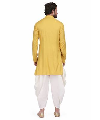 Mustared yelllow Rayon printed stitched   mens kurta 2