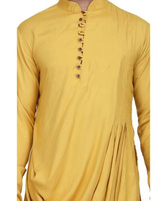 Mustared yelllow Rayon printed stitched   mens kurta 3