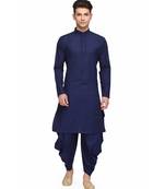 Blue Rayon printed stitched   mens kurta