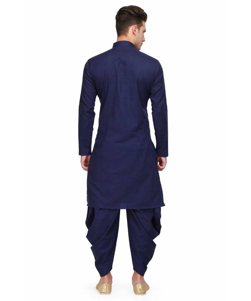 Blue Rayon printed stitched   mens kurta