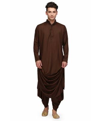 Chocolate brown Rayon printed stitched   mens kurta 1