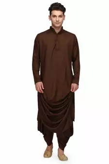 Chocolate brown Rayon printed stitched   mens kurta