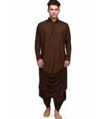 Chocolate brown Rayon printed stitched   mens kurta