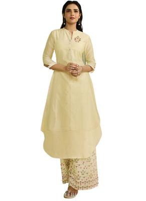 Cream embroidered tissue ethnic-kurtis 1