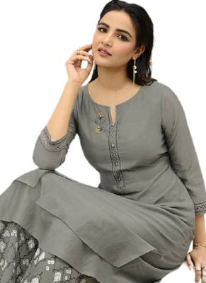 Grey embroidered tissue ethnic-kurtis 2