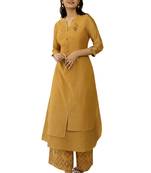 Mustard embroidered tissue ethnic-kurtis