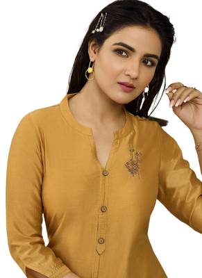 Mustard embroidered tissue ethnic-kurtis 2