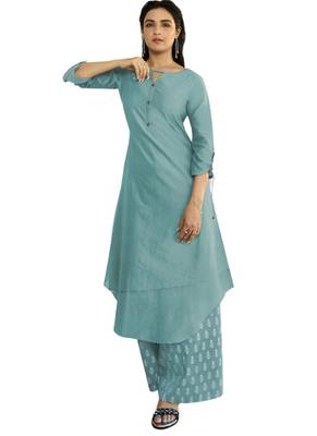 Blue embroidered tissue ethnic-kurtis 1