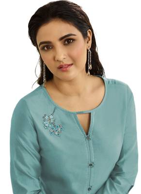 Blue embroidered tissue ethnic-kurtis 2