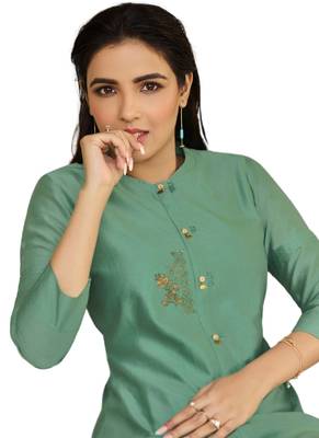 Green embroidered tissue ethnic-kurtis 2