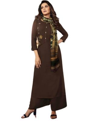 Brown embroidered rayon ethnic-kurtis 1