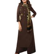Brown embroidered rayon ethnic-kurtis