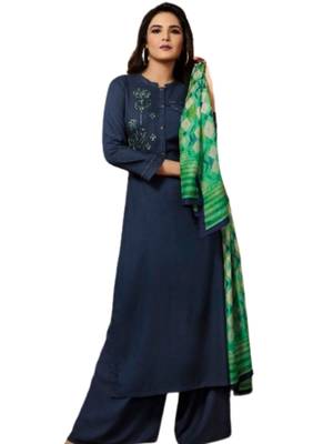 Blue embroidered rayon ethnic-kurtis 1