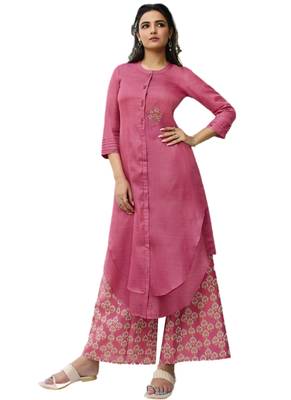 Pink embroidered tissue ethnic-kurtis 1