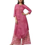 Pink embroidered tissue ethnic-kurtis