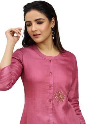 Pink embroidered tissue ethnic-kurtis 2