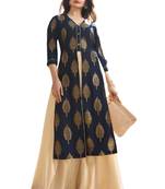 Cream embroidered crepe ethnic-kurtis