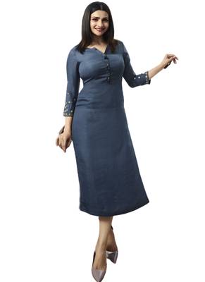 Blue plain crepe ethnic-kurtis 1