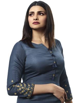 Blue plain crepe ethnic-kurtis 2
