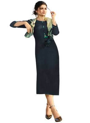 Blue plain crepe ethnic-kurtis 1