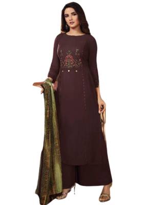 Brown embroidered rayon ethnic-kurtis 1