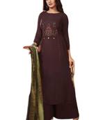 Brown embroidered rayon ethnic-kurtis