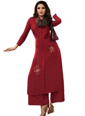 Maroon embroidered rayon ethnic-kurtis 1