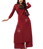 Maroon embroidered rayon ethnic-kurtis