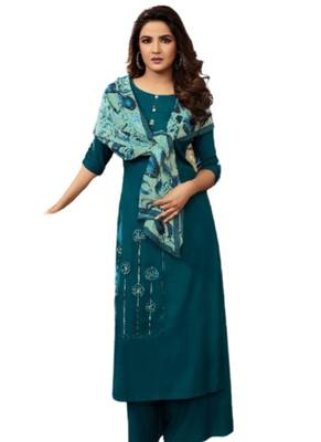 Blue embroidered rayon ethnic-kurtis 1
