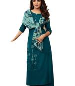 Blue embroidered rayon ethnic-kurtis