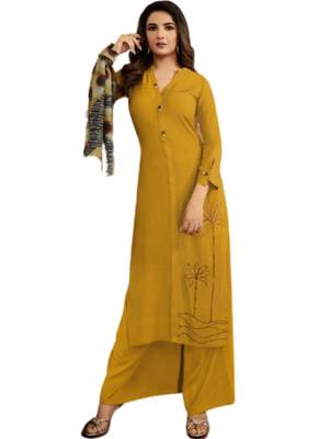 Mustard embroidered rayon ethnic-kurtis 1