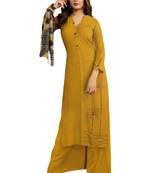 Mustard embroidered rayon ethnic-kurtis