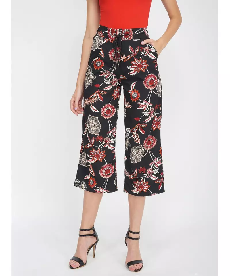 Black Floral Flared Pant