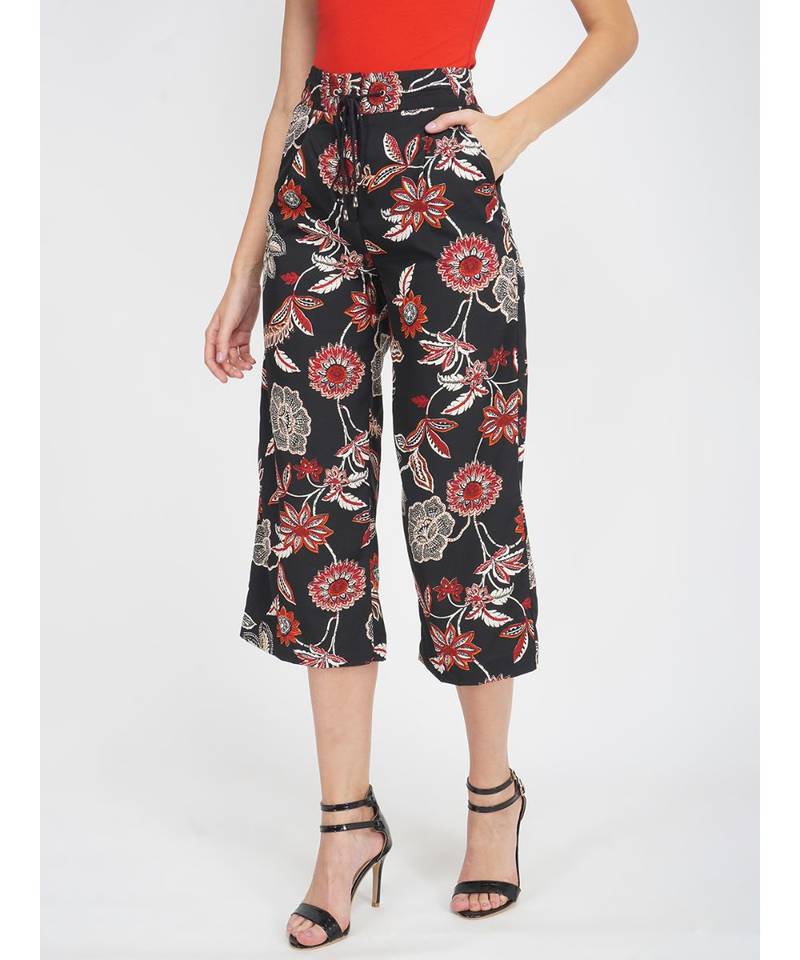 Black Floral Flared Pant