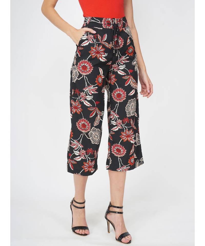 Black Floral Flared Pant