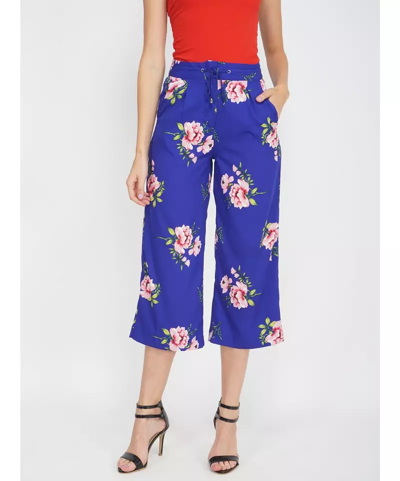 Bright Blue Floral Flared Pant