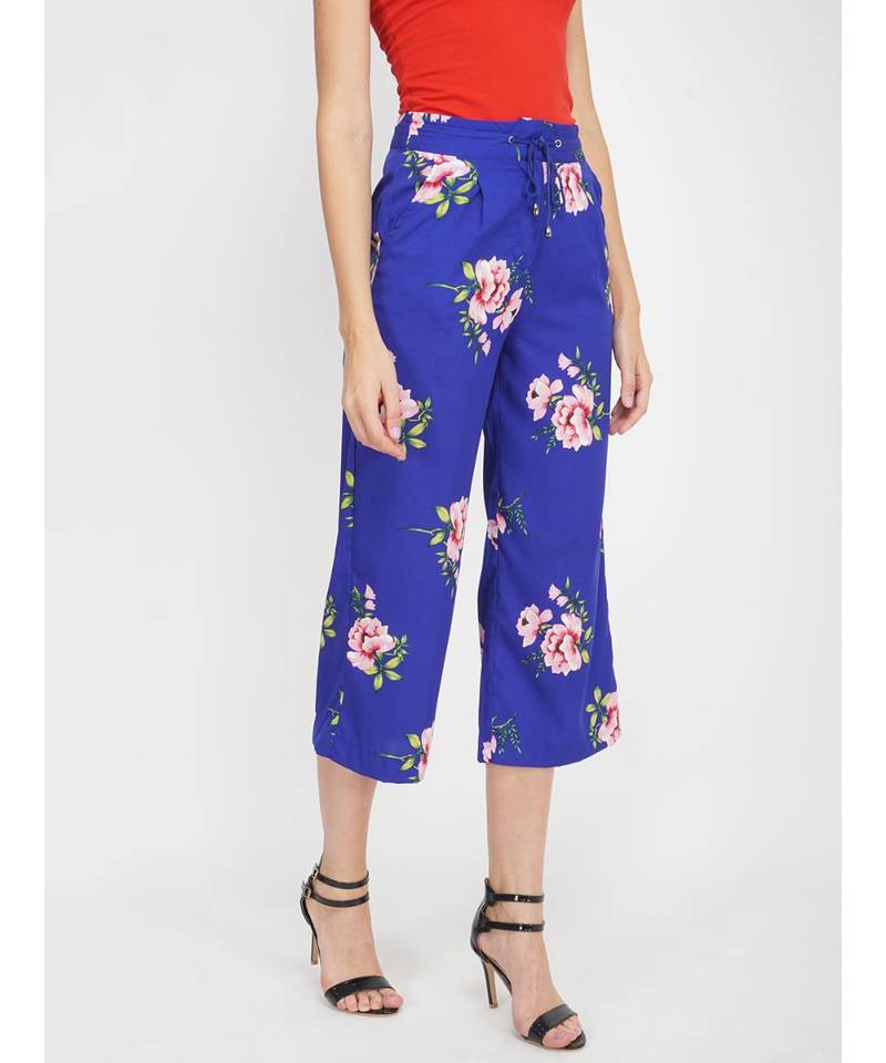 Bright Blue Floral Flared Pant