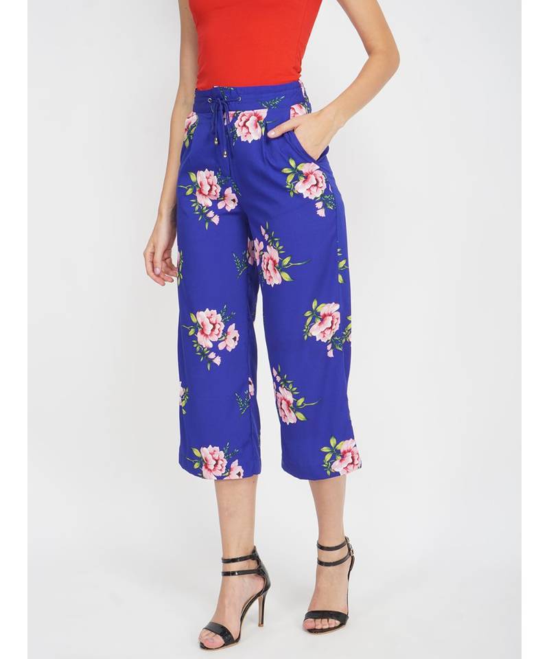 Bright Blue Floral Flared Pant