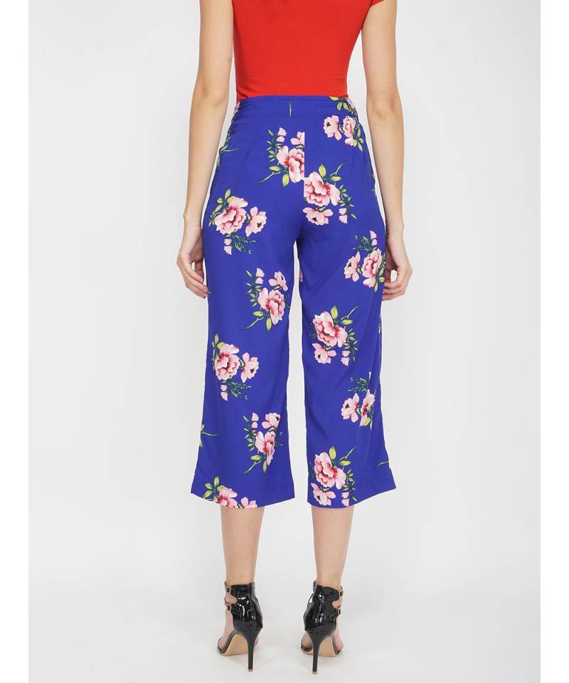 Bright Blue Floral Flared Pant