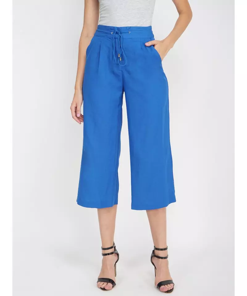 Solid Cobalt Blue Linen Blend Pant