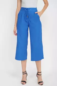 Solid Cobalt Blue Linen Blend Pant