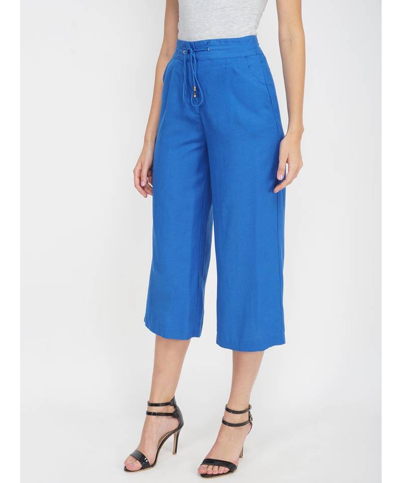 Solid Cobalt Blue Linen Blend Pant