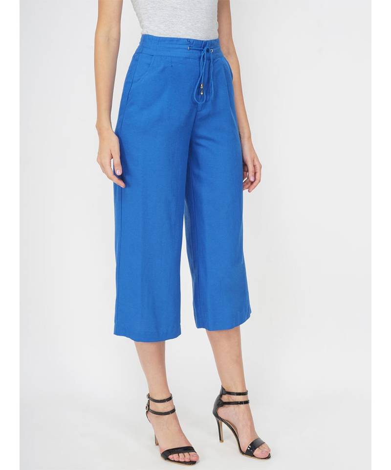 Solid Cobalt Blue Linen Blend Pant