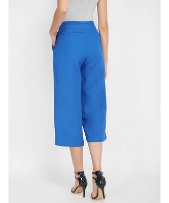 Solid Cobalt Blue Linen Blend Pant 4
